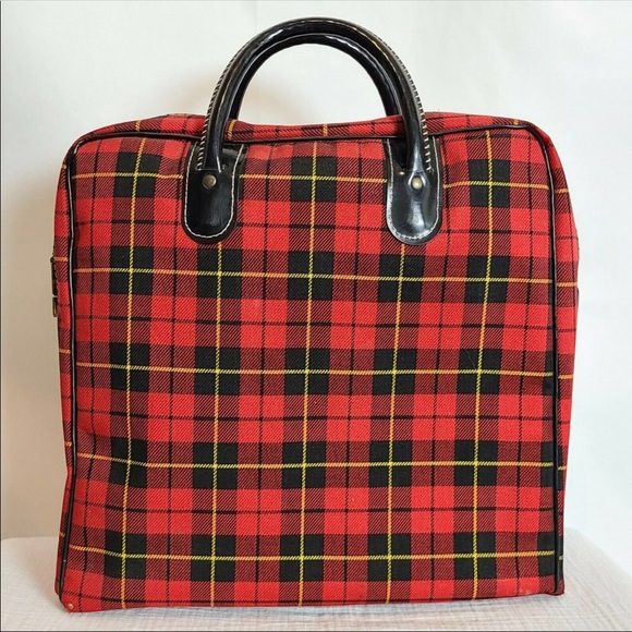 Vintage Handbags - 60s Vintage Tartan Plaid Picnic bag case
